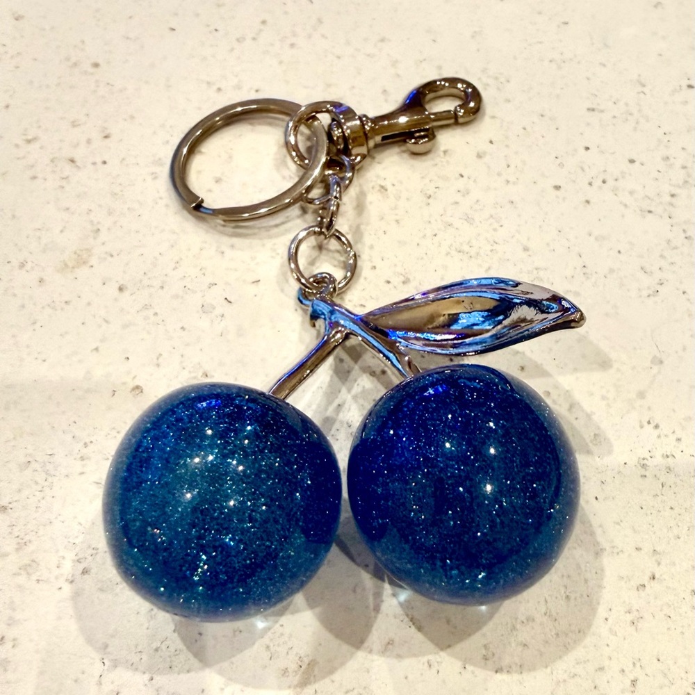 Fashion Key Ring/Bag Charm blue cherry‎ silver hardware ** flaw